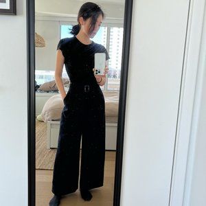 Dark Navy Belted Wide Leg Dress Pants / Slacks